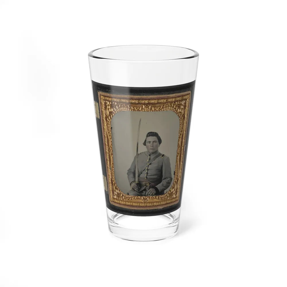 Unidentified Soldier In Confederate Lieutenant Uniform And Cs Belt Buckle With Cavalry Sword (U.S. Civil War) Pint Glass 16oz-16oz-Go Mug Yourself