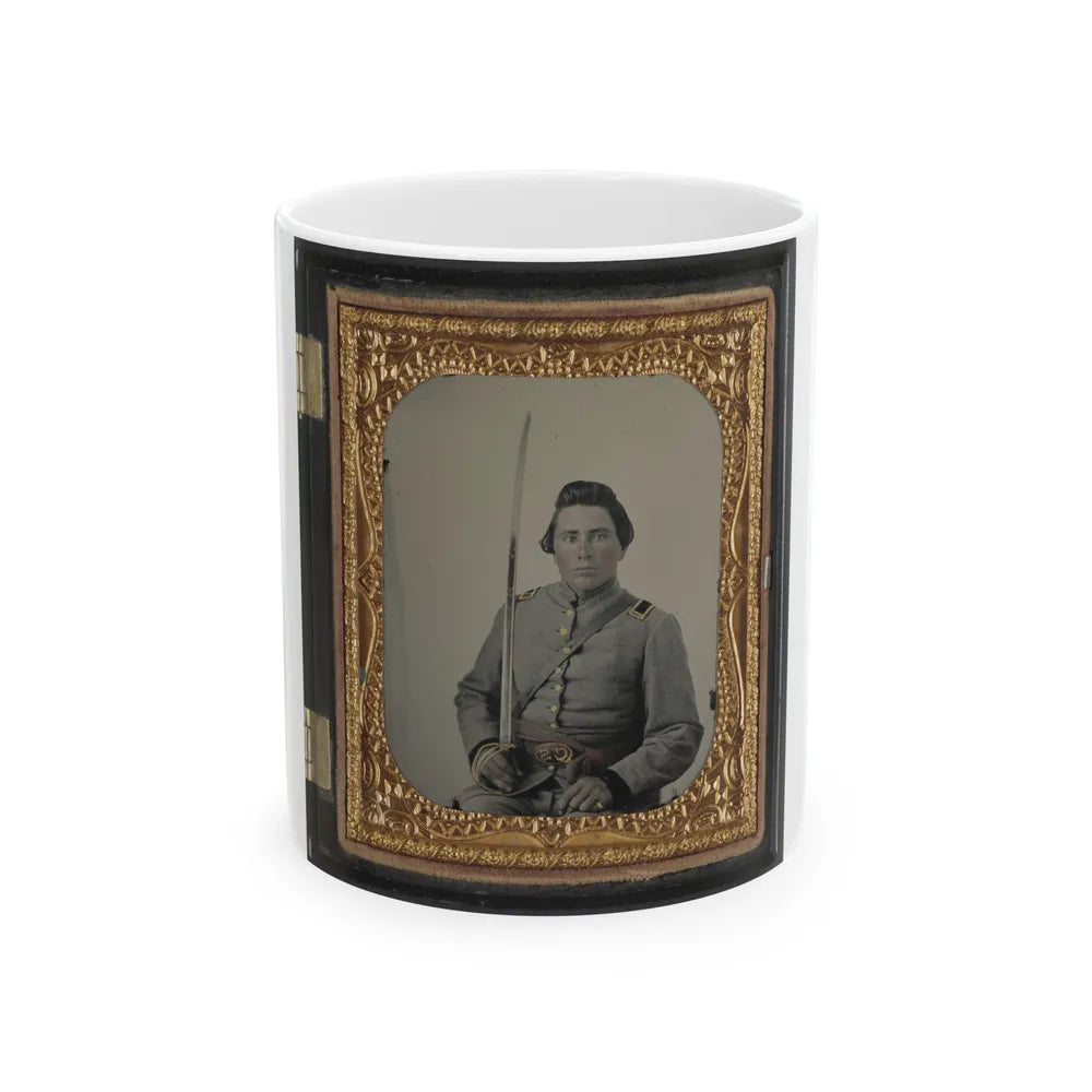 Unidentified Soldier In Confederate Lieutenant Uniform And Cs Belt Buckle With Cavalry Sword (U.S. Civil War) White Coffee Mug-11oz-Go Mug Yourself