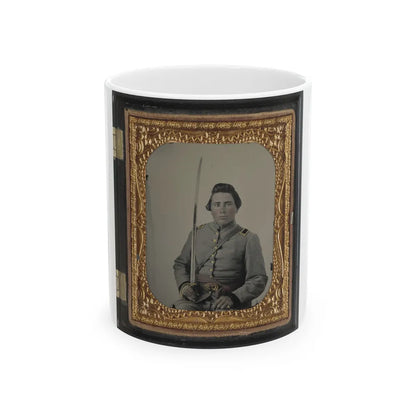 Unidentified Soldier In Confederate Lieutenant Uniform And Cs Belt Buckle With Cavalry Sword (U.S. Civil War) White Coffee Mug-11oz-Go Mug Yourself