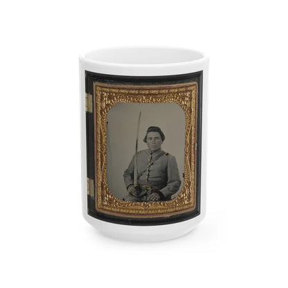 Unidentified Soldier In Confederate Lieutenant Uniform And Cs Belt Buckle With Cavalry Sword (U.S. Civil War) White Coffee Mug-15oz-Go Mug Yourself