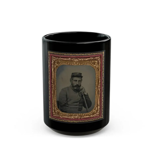 Unidentified Soldier In Confederate Sargeant's Uniform And Company B Hat With Saber (U.S. Civil War) Black Coffee Mug 15oz - Go Mug Yourself