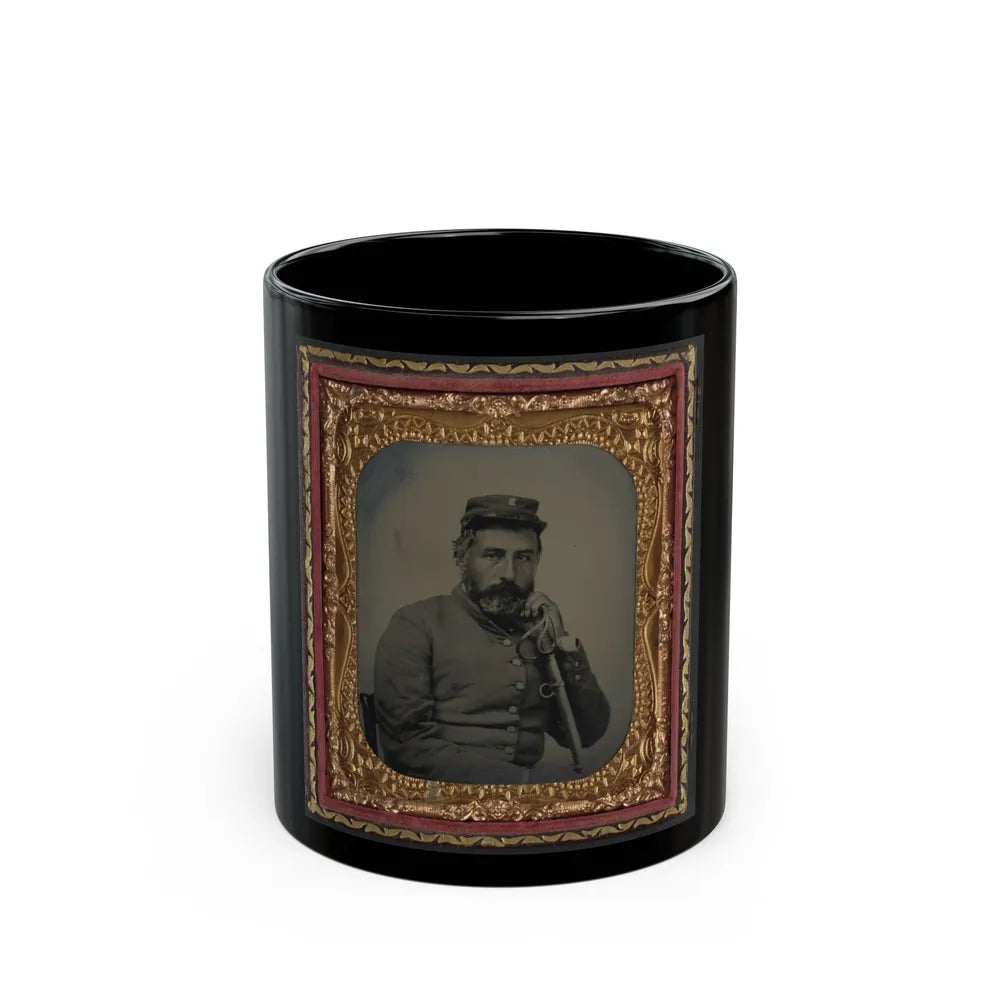 Unidentified Soldier In Confederate Sargeant's Uniform And Company B Hat With Saber (U.S. Civil War) Black Coffee Mug-11oz-Go Mug Yourself