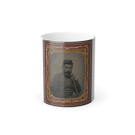 Unidentified Soldier in Confederate Sargeant's Uniform and Company B Hat With Saber (U.S. Civil War) Color Changing Coffee Mug 11oz-11oz-Go Mug Yourself