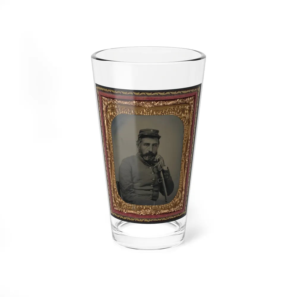 Unidentified Soldier In Confederate Sargeant's Uniform And Company B Hat With Saber (U.S. Civil War) Pint Glass 16oz-16oz-Go Mug Yourself