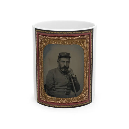 Unidentified Soldier In Confederate Sargeant's Uniform And Company B Hat With Saber (U.S. Civil War) White Coffee Mug-11oz-Go Mug Yourself