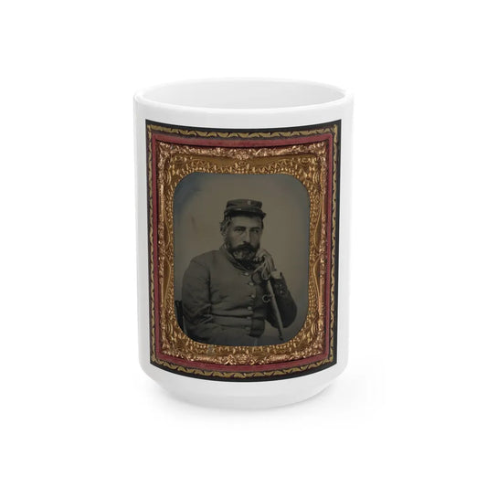 Unidentified Soldier In Confederate Sargeant's Uniform And Company B Hat With Saber (U.S. Civil War) White Coffee Mug-15oz-Go Mug Yourself