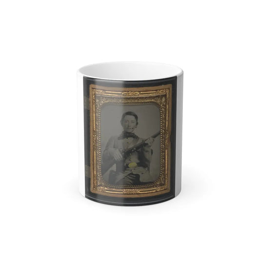 Unidentified Soldier in Confederate Uniform and C.S. Oval Belt Plate With Rifle (U.S. Civil War) Color Changing Coffee Mug 11oz-11oz-Go Mug Yourself
