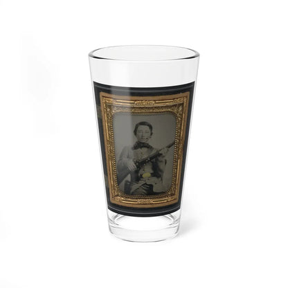 Unidentified Soldier In Confederate Uniform And C.S. Oval Belt Plate With Rifle (U.S. Civil War) Pint Glass 16oz-16oz-Go Mug Yourself