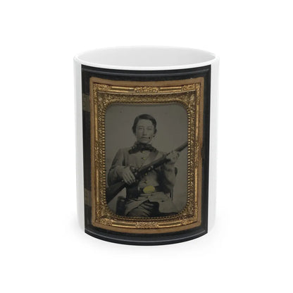 Unidentified Soldier In Confederate Uniform And C.S. Oval Belt Plate With Rifle (U.S. Civil War) White Coffee Mug-11oz-Go Mug Yourself