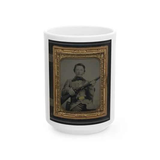 Unidentified Soldier In Confederate Uniform And C.S. Oval Belt Plate With Rifle (U.S. Civil War) White Coffee Mug-15oz-Go Mug Yourself