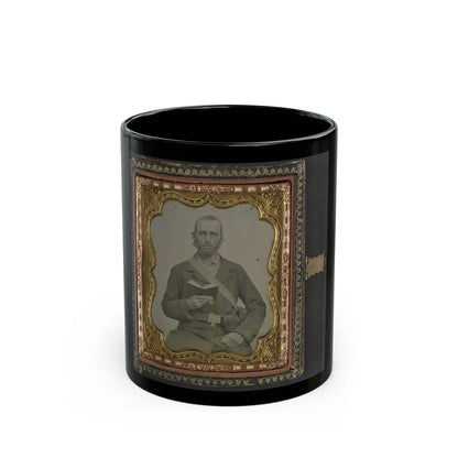 Unidentified Soldier In Confederate Uniform And C.S.A. Belt Buckle With Cartridge Box And Percussion Cap Box, Holding A Book (U.S. Civil War) Black Coffee Mug-11oz-Go Mug Yourself