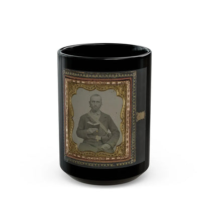 Unidentified Soldier In Confederate Uniform And C.S.A. Belt Buckle With Cartridge Box And Percussion Cap Box, Holding A Book (U.S. Civil War) Black Coffee Mug-15oz-Go Mug Yourself