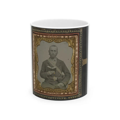 Unidentified Soldier In Confederate Uniform And C.S.A. Belt Buckle With Cartridge Box And Percussion Cap Box, Holding A Book (U.S. Civil War) White Coffee Mug-11oz-Go Mug Yourself