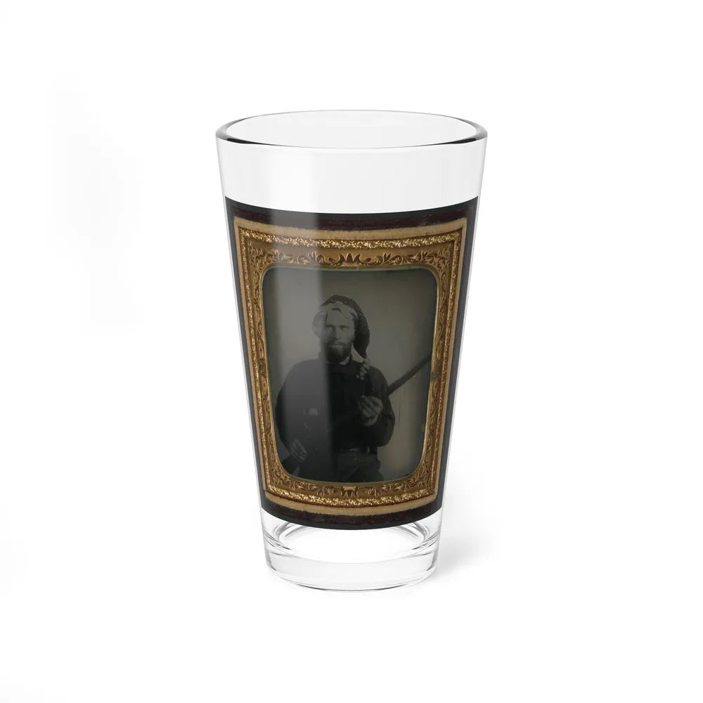 Unidentified Soldier In Confederate Uniform And Corsican Cap With Flintlock Conversion Musket (U.S. Civil War) Pint Glass 16oz-16oz-Go Mug Yourself