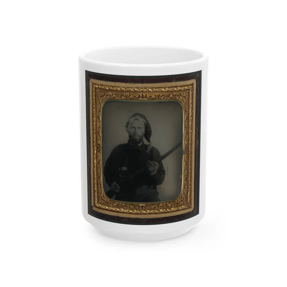 Unidentified Soldier In Confederate Uniform And Corsican Cap With Flintlock Conversion Musket (U.S. Civil War) White Coffee Mug-15oz-Go Mug Yourself