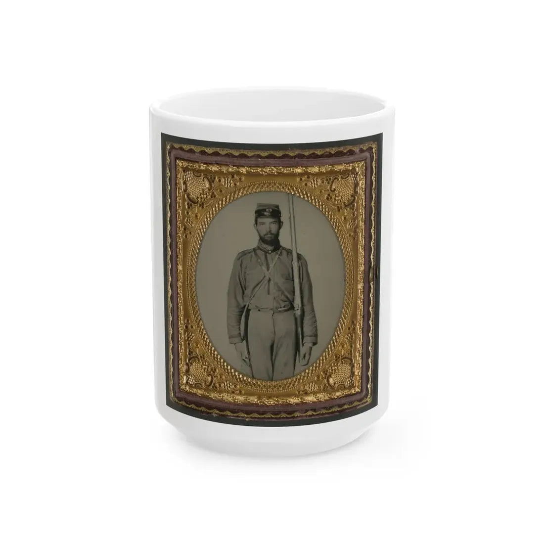 Unidentified Soldier In Confederate Uniform And Craig's Rifles, Or 28th Virginia Infantry Regiment, Kepi With Musket (U.S. Civil War) White Coffee Mug 15oz - Go Mug Yourself