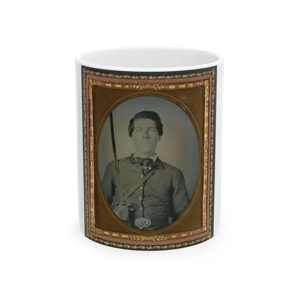 Unidentified Soldier In Confederate Uniform And Cs Belt Plate With Sabre (U.S. Civil War) White Coffee Mug-11oz-Go Mug Yourself