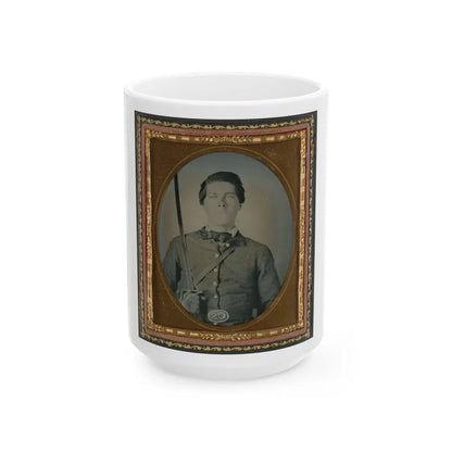 Unidentified Soldier In Confederate Uniform And Cs Belt Plate With Sabre (U.S. Civil War) White Coffee Mug-15oz-Go Mug Yourself