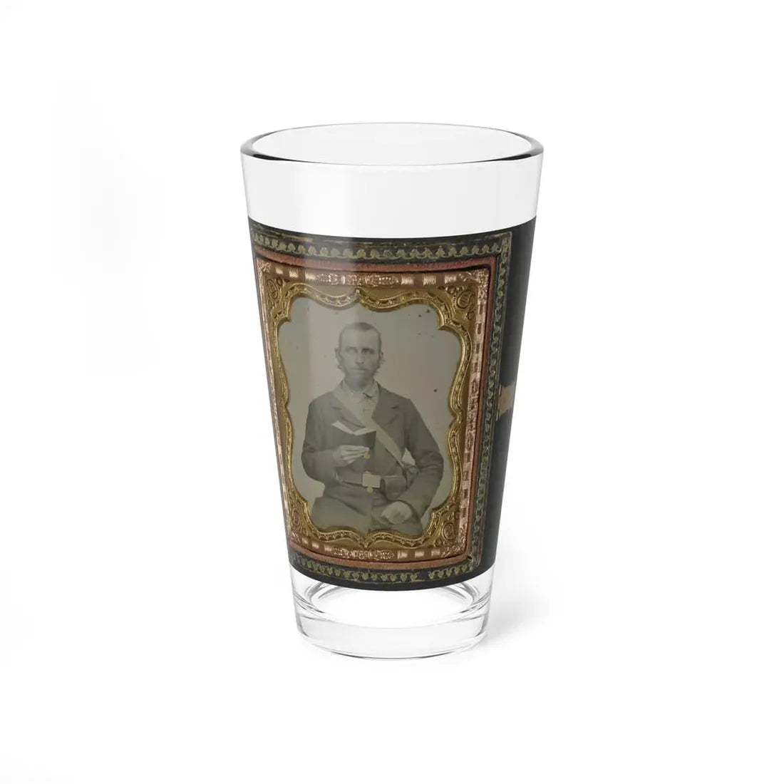 Unidentified Soldier In Confederate Uniform And C.S.A. Belt Buckle With Cartridge Box And Percussion Cap Box, Holding A Book (U.S. Civil War) Pint Glass 16oz 16oz - Go Mug Yourself