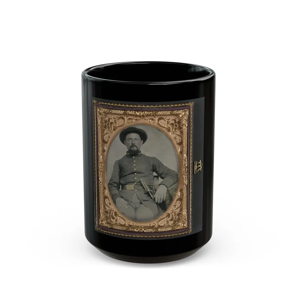 Unidentified Soldier In Confederate Uniform And Derby Hat With Sword (U.S. Civil War) Black Coffee Mug-15oz-Go Mug Yourself