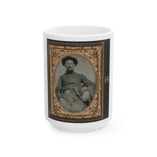 Unidentified Soldier In Confederate Uniform And Derby Hat With Sword (U.S. Civil War) White Coffee Mug-15oz-Go Mug Yourself