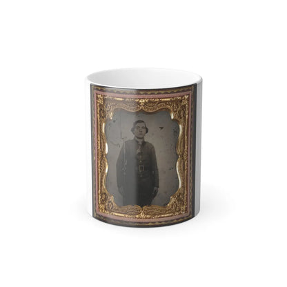 Unidentified Soldier in Confederate Uniform and Georgia Frame Belt Buckle With Bayoneted Musket (U.S. Civil War) Color Changing Coffee Mug 11oz-11oz-Go Mug Yourself