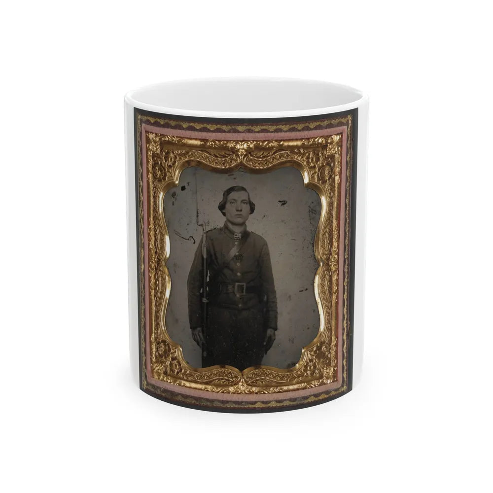 Unidentified Soldier In Confederate Uniform And Georgia Frame Belt Buckle With Bayoneted Musket (U.S. Civil War) White Coffee Mug-11oz-Go Mug Yourself