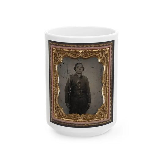 Unidentified Soldier In Confederate Uniform And Georgia Frame Belt Buckle With Bayoneted Musket (U.S. Civil War) White Coffee Mug-15oz-Go Mug Yourself