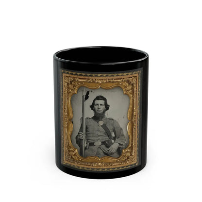 Unidentified Soldier In Confederate Uniform And Georgia State Seal Belt Buckle With Musket (U.S. Civil War) Black Coffee Mug-11oz-Go Mug Yourself