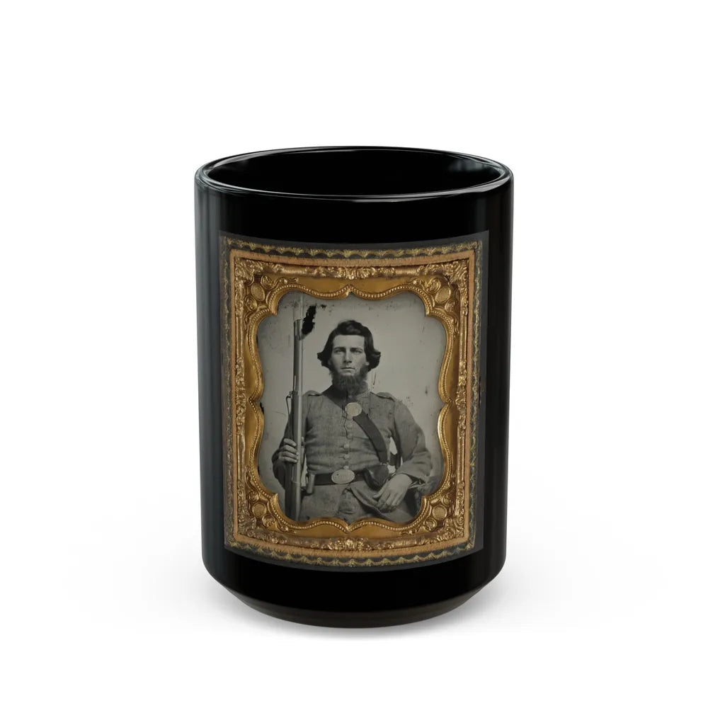 Unidentified Soldier In Confederate Uniform And Georgia State Seal Belt Buckle With Musket (U.S. Civil War) Black Coffee Mug-15oz-Go Mug Yourself