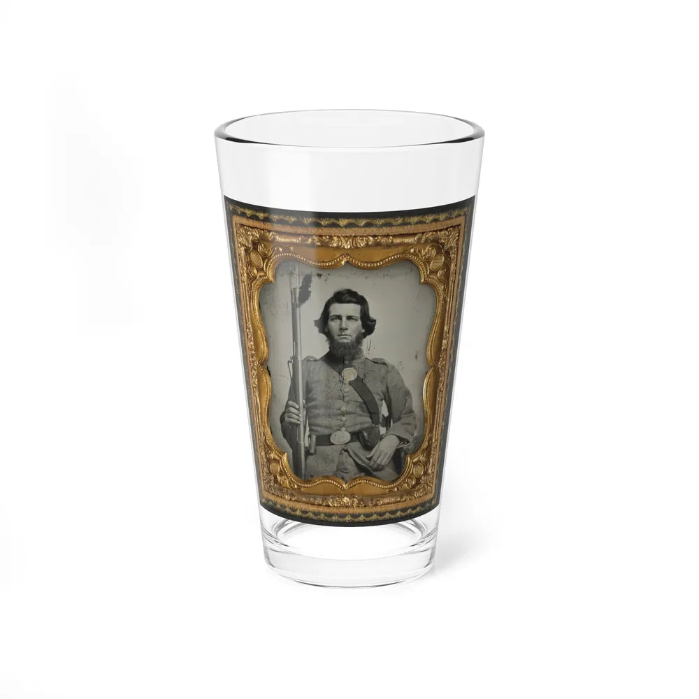 Unidentified Soldier In Confederate Uniform And Georgia State Seal Belt Buckle With Musket (U.S. Civil War) Pint Glass 16oz-16oz-Go Mug Yourself