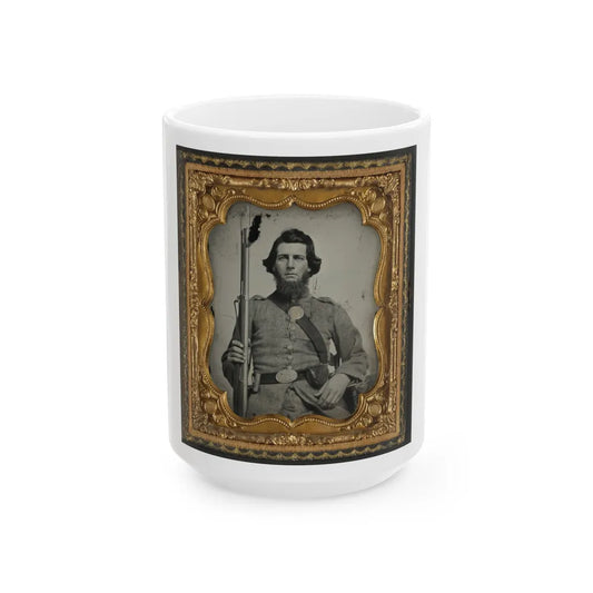 Unidentified Soldier In Confederate Uniform And Georgia State Seal Belt Buckle With Musket (U.S. Civil War) White Coffee Mug-15oz-Go Mug Yourself