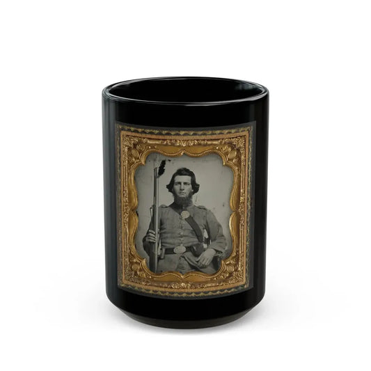 Unidentified Soldier In Confederate Uniform And Georgia State Seal Belt Buckle With Musket (U.S. Civil War) Black Coffee Mug 15oz - Go Mug Yourself