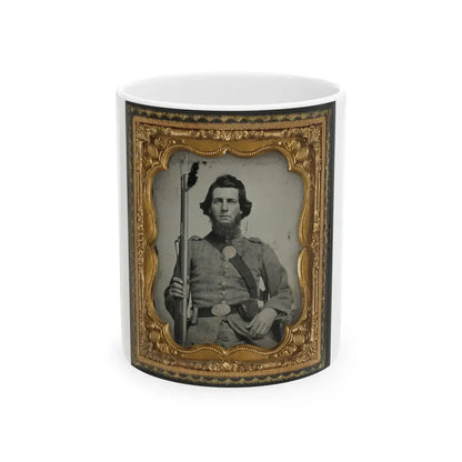 Unidentified Soldier In Confederate Uniform And Georgia State Seal Belt Buckle With Musket (U.S. Civil War) White Coffee Mug 11oz - Go Mug Yourself