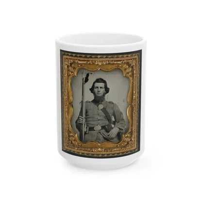 Unidentified Soldier In Confederate Uniform And Georgia State Seal Belt Buckle With Musket (U.S. Civil War) White Coffee Mug 15oz - Go Mug Yourself