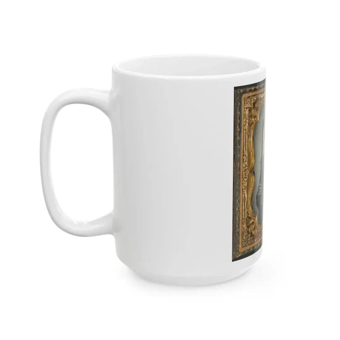 Unidentified Soldier In Confederate Uniform And Georgia State Seal Belt Buckle With Musket (U.S. Civil War) White Coffee Mug - Go Mug Yourself