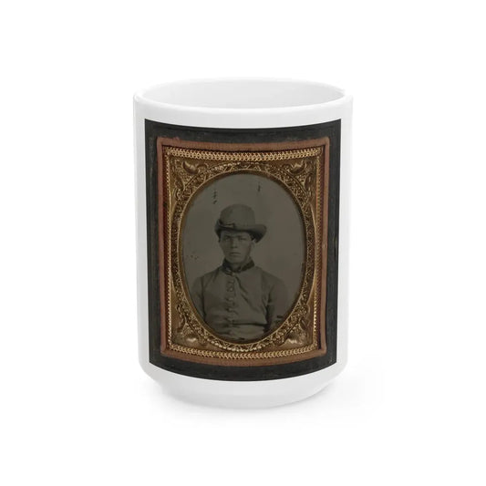 Unidentified Soldier In Confederate Uniform And Hardee Hat (U.S. Civil War) White Coffee Mug 15oz - Go Mug Yourself