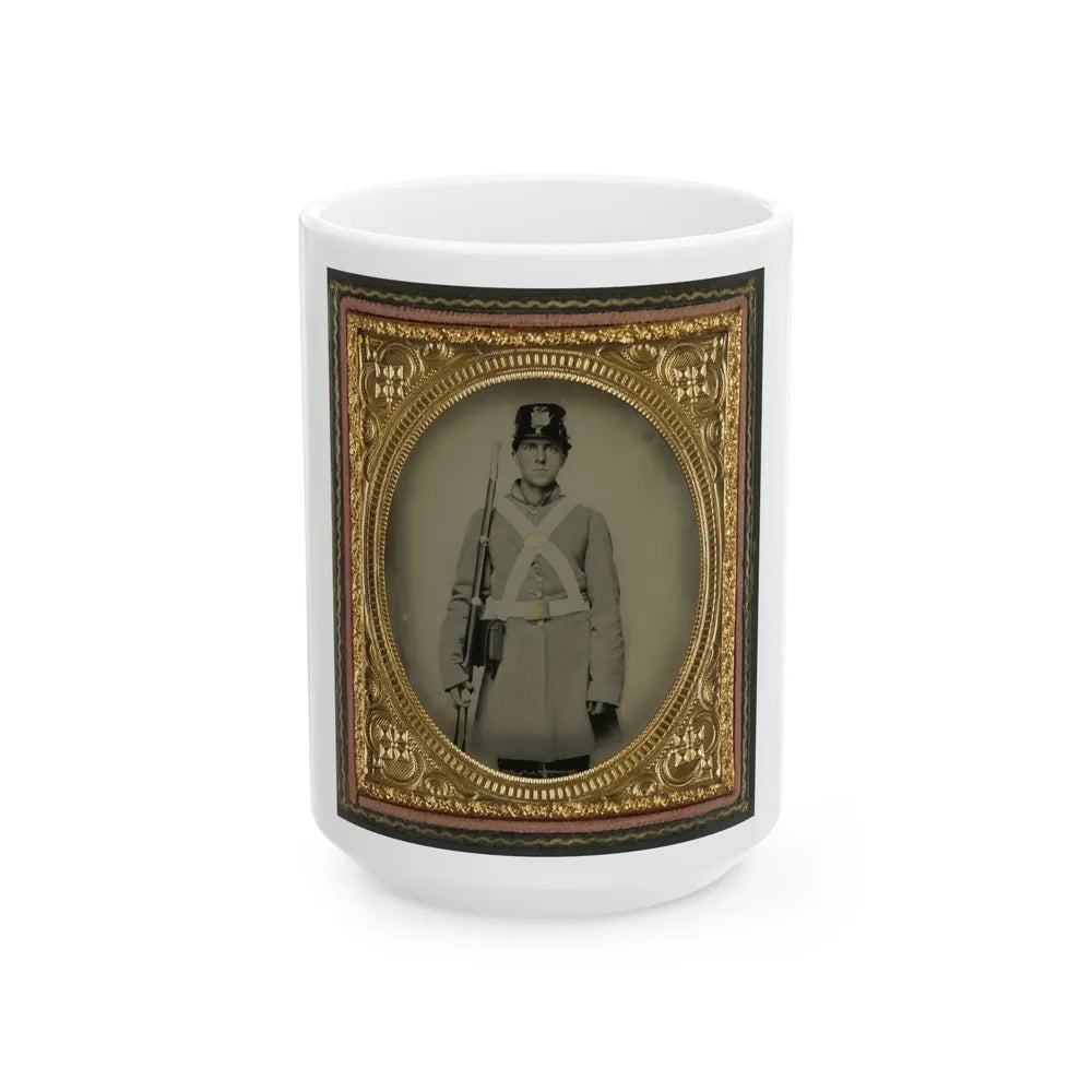 Unidentified Soldier In Confederate Uniform And Kepi With Musket (U.S. Civil War) White Coffee Mug-15oz-Go Mug Yourself