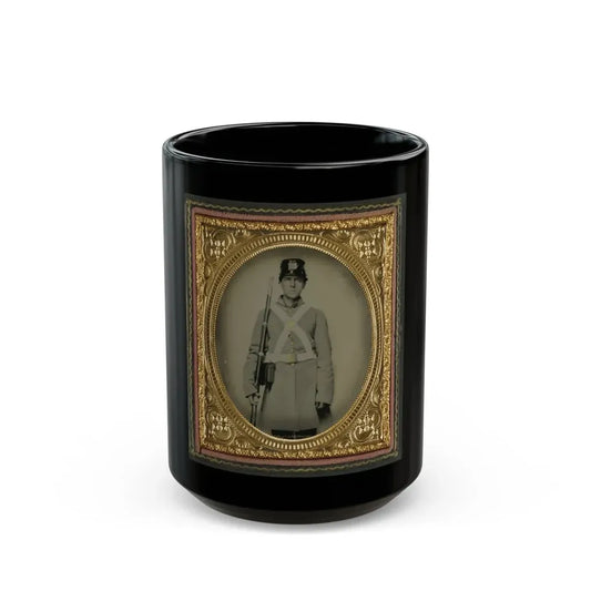 Unidentified Soldier In Confederate Uniform And Kepi With Musket (U.S. Civil War) Black Coffee Mug 15oz - Go Mug Yourself