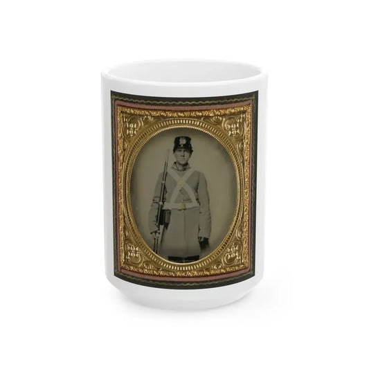 Unidentified Soldier In Confederate Uniform And Kepi With Musket (U.S. Civil War) White Coffee Mug 15oz - Go Mug Yourself