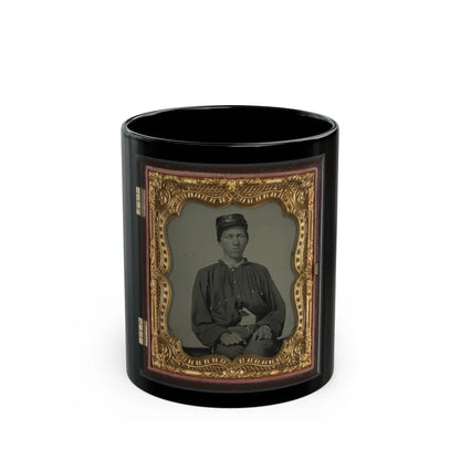 Unidentified Soldier In Confederate Uniform And Louisiana State Seal Belt Buckle And Oilcloth Cover On Kepi (U.S. Civil War) Black Coffee Mug-11oz-Go Mug Yourself