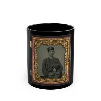 Unidentified Soldier In Confederate Uniform And Louisiana State Seal Belt Buckle And Oilcloth Cover On Kepi (U.S. Civil War) Black Coffee Mug 11oz - Go Mug Yourself