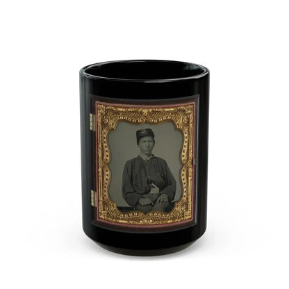Unidentified Soldier In Confederate Uniform And Louisiana State Seal Belt Buckle And Oilcloth Cover On Kepi (U.S. Civil War) Black Coffee Mug 15oz - Go Mug Yourself