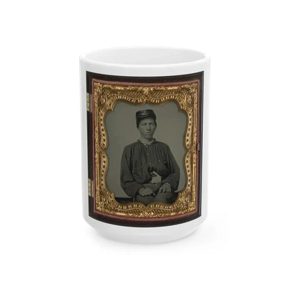 Unidentified Soldier In Confederate Uniform And Louisiana State Seal Belt Buckle And Oilcloth Cover On Kepi (U.S. Civil War) White Coffee Mug 15oz - Go Mug Yourself