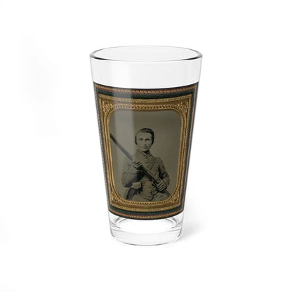 Unidentified Soldier In Confederate Uniform And Louisiana State Seal Belt Buckle With Musket (U.S. Civil War) Pint Glass 16oz-16oz-Go Mug Yourself