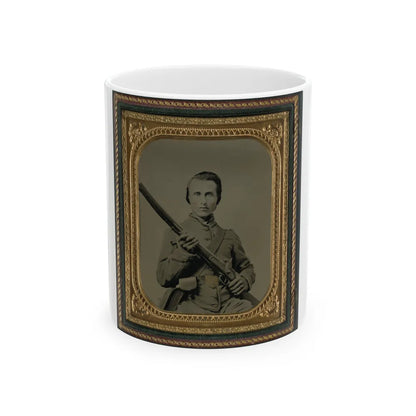 Unidentified Soldier In Confederate Uniform And Louisiana State Seal Belt Buckle With Musket (U.S. Civil War) White Coffee Mug-11oz-Go Mug Yourself