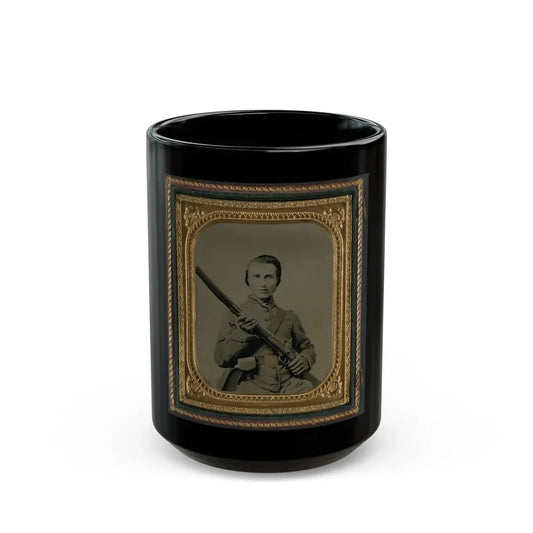 Unidentified Soldier In Confederate Uniform And Louisiana State Seal Belt Buckle With Musket (U.S. Civil War) Black Coffee Mug 15oz - Go Mug Yourself