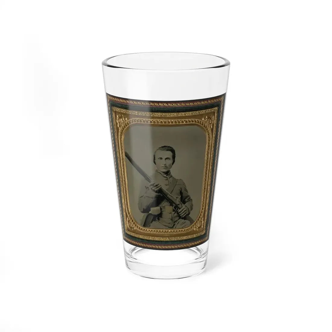 Unidentified Soldier In Confederate Uniform And Louisiana State Seal Belt Buckle With Musket (U.S. Civil War) Pint Glass 16oz 16oz - Go Mug Yourself