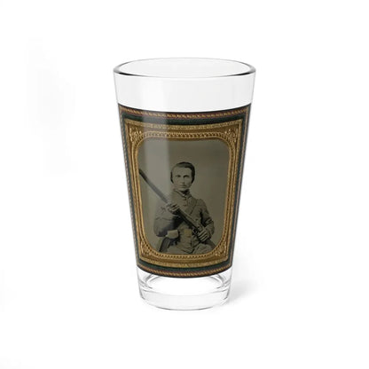 Unidentified Soldier In Confederate Uniform And Louisiana State Seal Belt Buckle With Musket (U.S. Civil War) Pint Glass 16oz 16oz - Go Mug Yourself