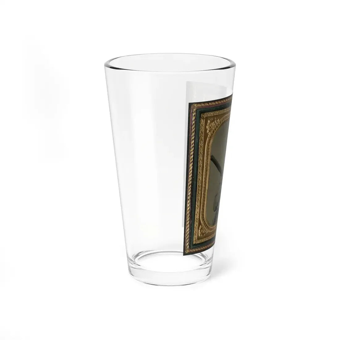 Unidentified Soldier In Confederate Uniform And Louisiana State Seal Belt Buckle With Musket (U.S. Civil War) Pint Glass 16oz - Go Mug Yourself